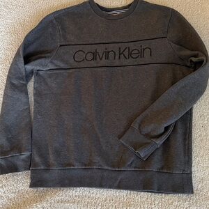 Calvin Klein Men's Gray Charcoal Crewneck Pullover Hoodie Size Small Black Logo